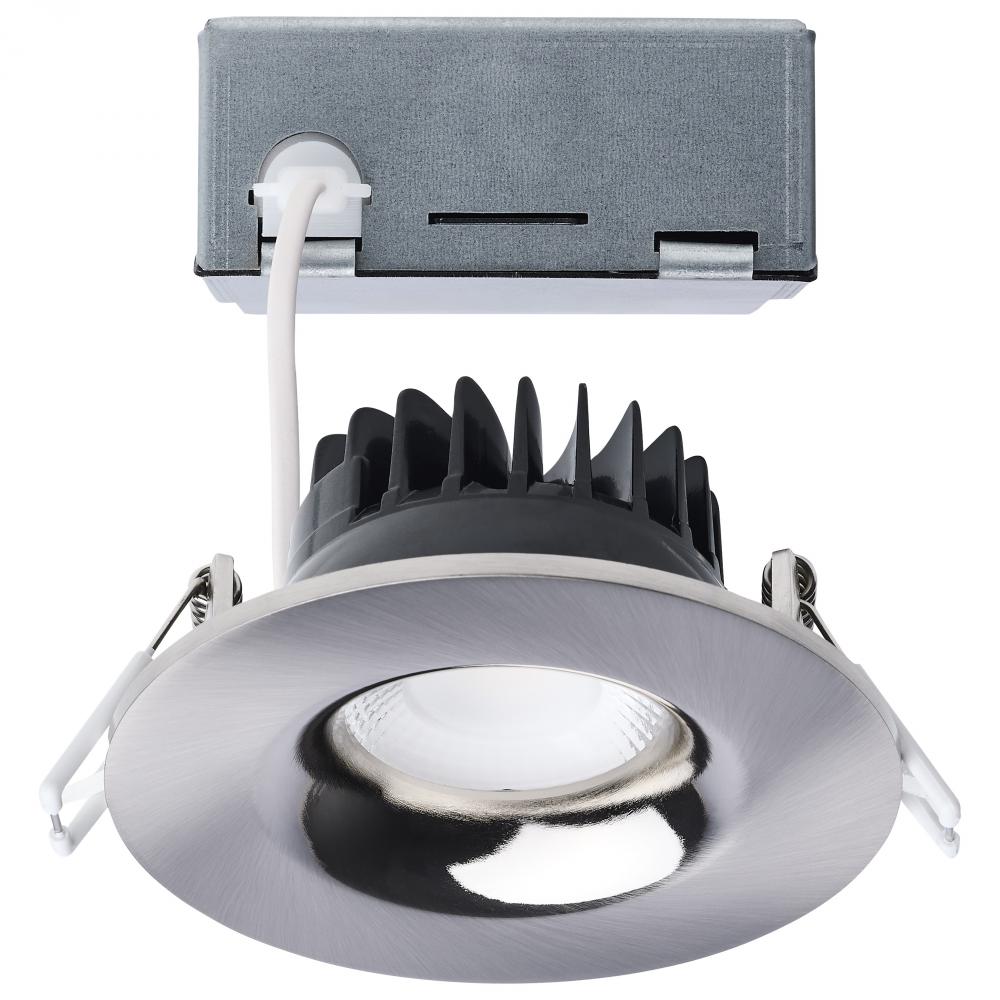 10 Watt LED Direct Wire Downlight; Remote Driver; CCT Selectable; Dimmable; Round; Brushed Nickel