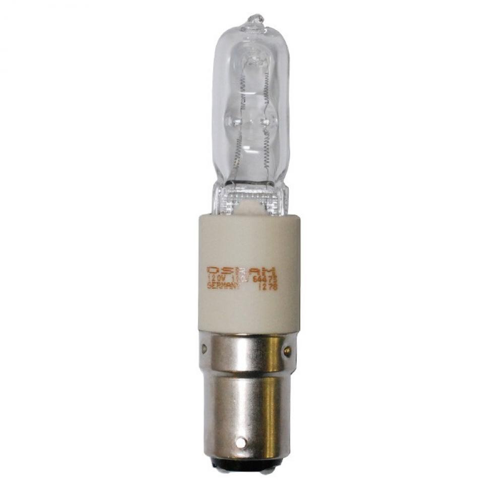 100 Watt; Halogen; T4 Long; Clear; 2000 Average rated hours; 1600 Lumens; DC Bay base; 120 Volt