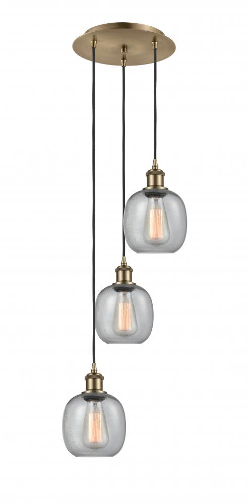 Belfast - 3 Light - 13 inch - Antique Brass - Cord Hung - Multi Pendant