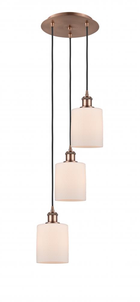 Cobbleskill - 3 Light - 12 inch - Antique Copper - Cord Hung - Multi Pendant