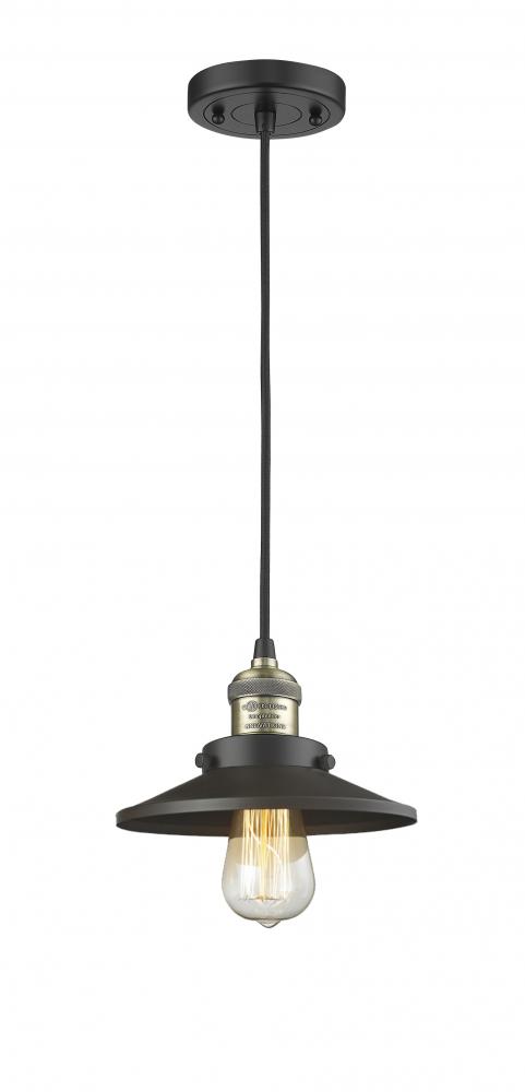 Railroad - 1 Light - 8 inch - Black Antique Brass - Cord hung - Mini Pendant