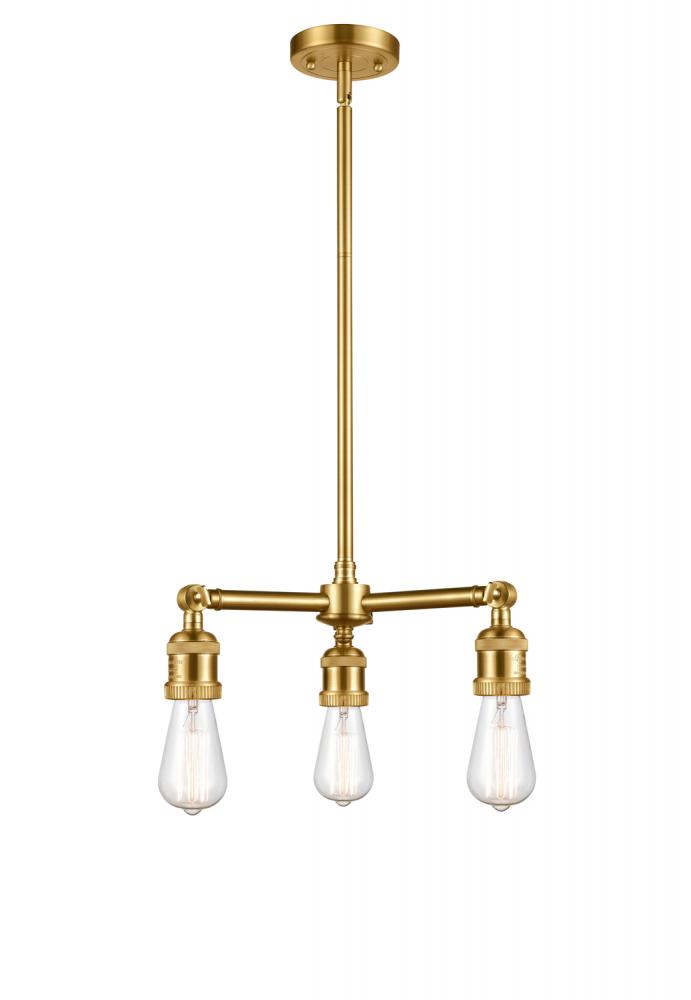 Bare Bulb - 3 Light - 15 inch - Satin Gold - Stem Hung - Chandelier