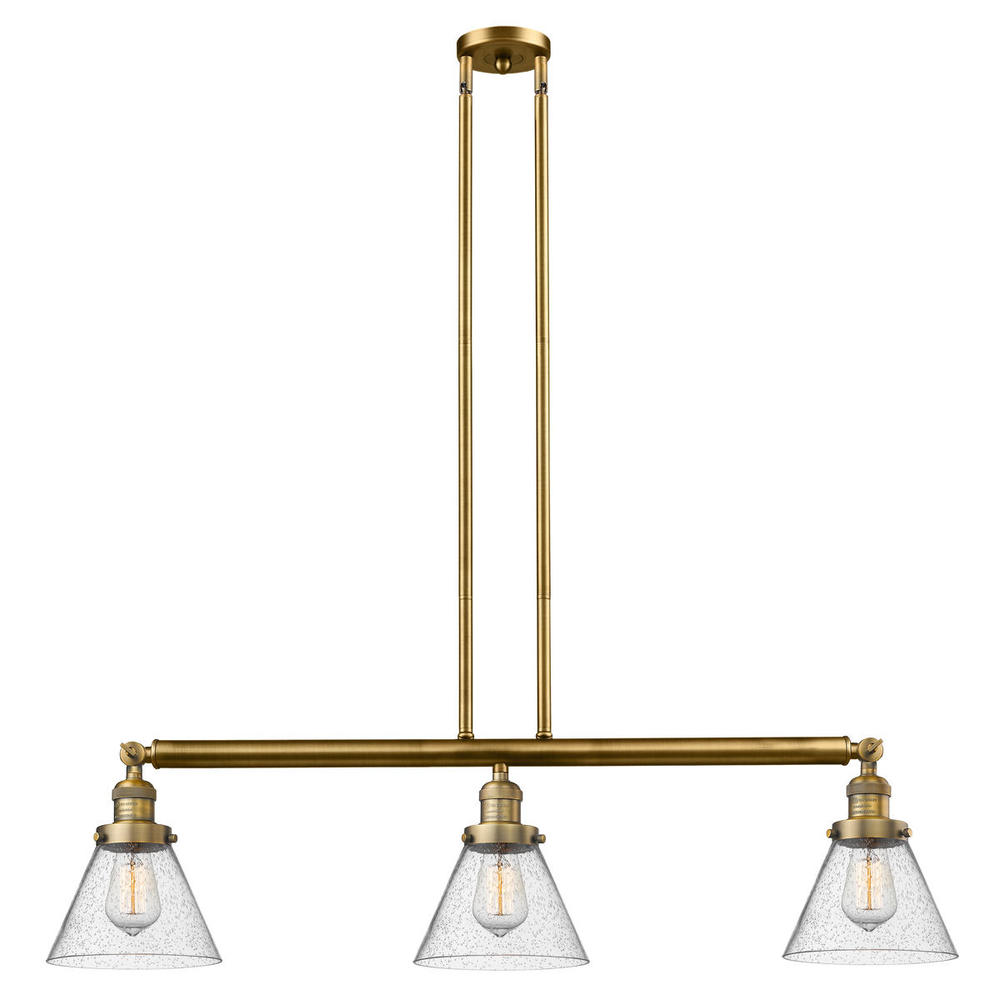 Cone - 3 Light - 40 inch - Brushed Brass - Stem Hung - Island Light