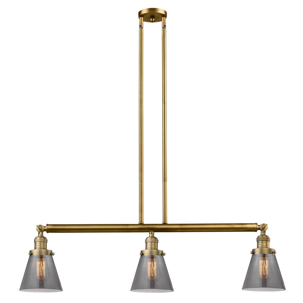 Cone - 3 Light - 39 inch - Brushed Brass - Stem Hung - Island Light