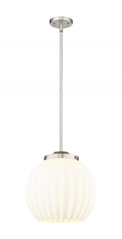 White Venetian - 1 Light - 14 inch - Brushed Satin Nickel - Stem Hung - Pendant