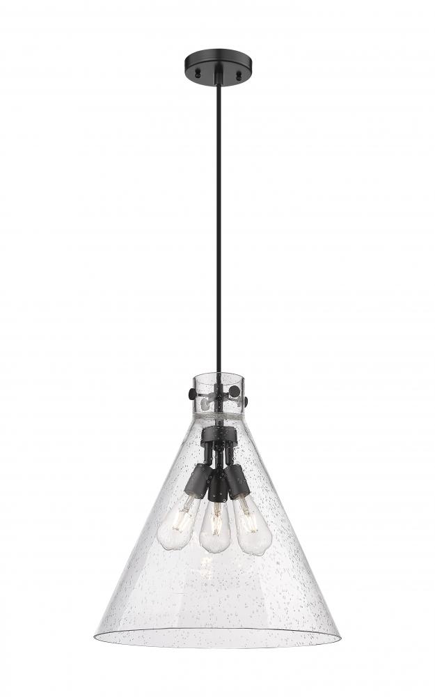 Newton Cone - 3 Light - 18 inch - Matte Black - Cord hung - Pendant