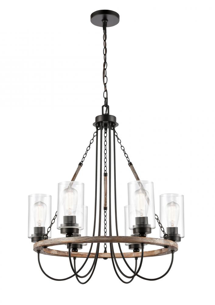 Paladin - 6 Light - 25 inch - Matte Black - Chain Hung - Chandelier