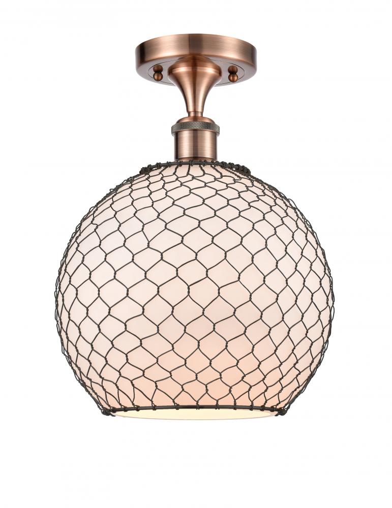 Farmhouse Chicken Wire - 1 Light - 10 inch - Antique Copper - Semi-Flush Mount