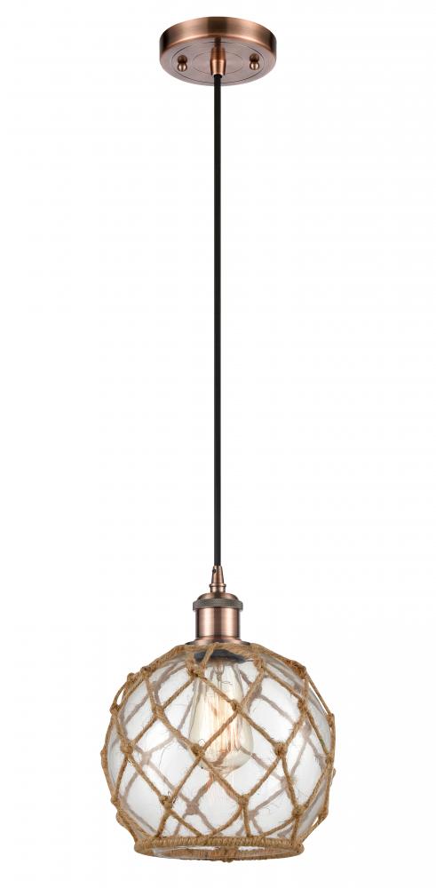 Farmhouse Rope - 1 Light - 8 inch - Antique Copper - Cord hung - Mini Pendant