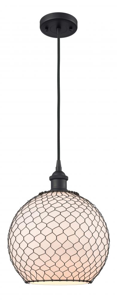 Farmhouse Chicken Wire - 1 Light - 10 inch - Matte Black - Cord hung - Mini Pendant