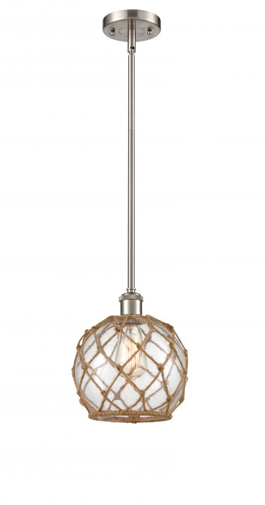 Farmhouse Rope - 1 Light - 8 inch - Brushed Satin Nickel - Mini Pendant