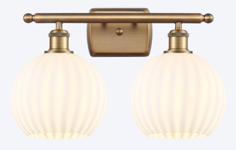 White Venetian - 2 Light - 18 inch - Brushed Brass - Bath Vanity Light