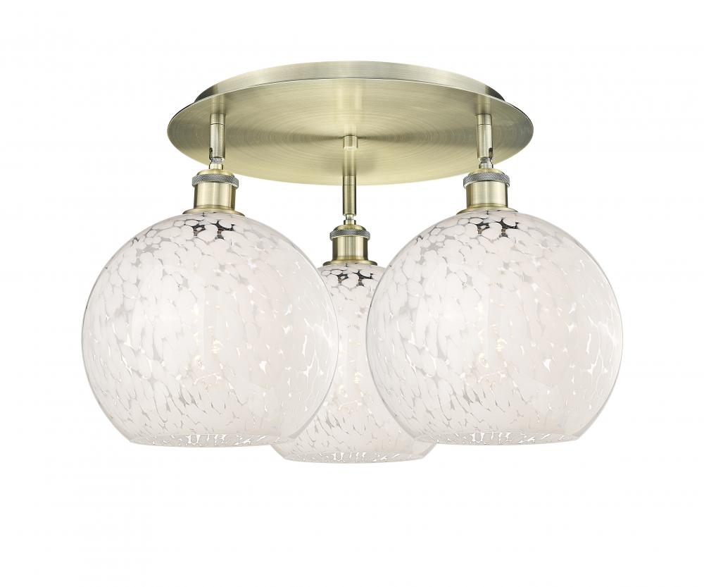 White Mouchette - 3 Light - 22 inch - Antique Brass - Flush Mount