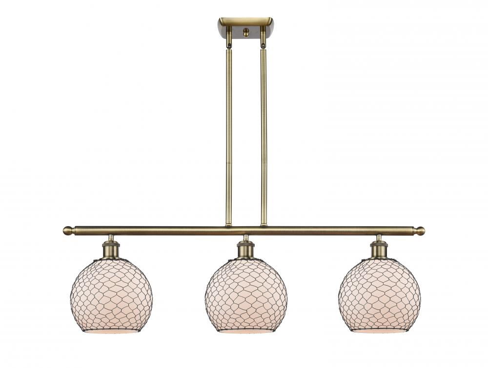 Farmhouse Chicken Wire - 3 Light - 36 inch - Antique Brass - Cord hung - Island Light