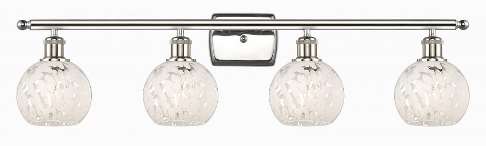 White Mouchette - 4 Light - 36 inch - Polished Nickel - Bath Vanity Light