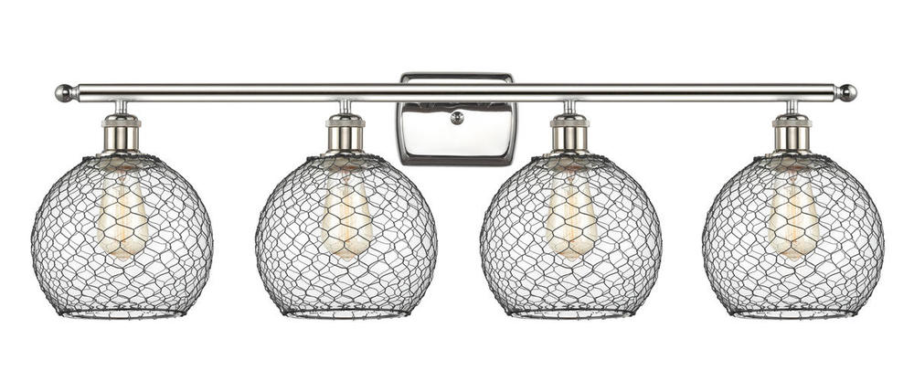 Farmhouse Chicken Wire - 4 Light - 38 inch - Polished Nickel - Bath Vanity Light