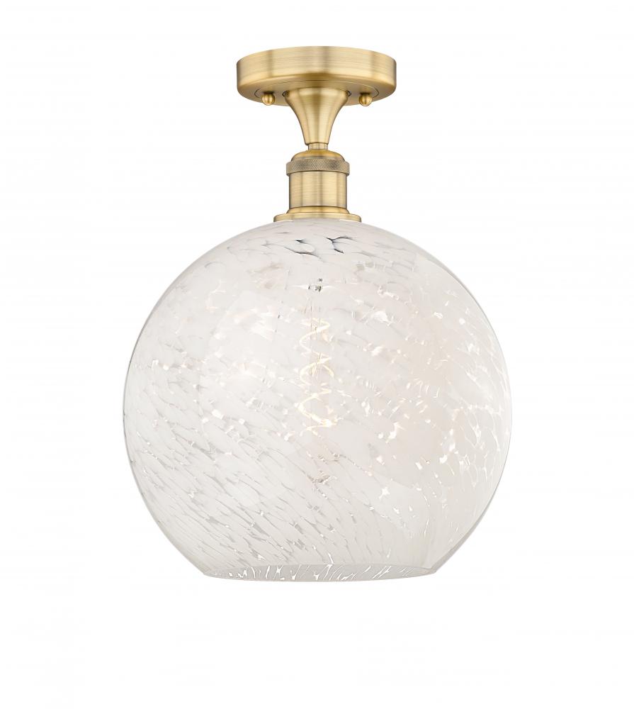 White Mouchette - 1 Light - 12 inch - Brushed Brass - Semi-Flush Mount