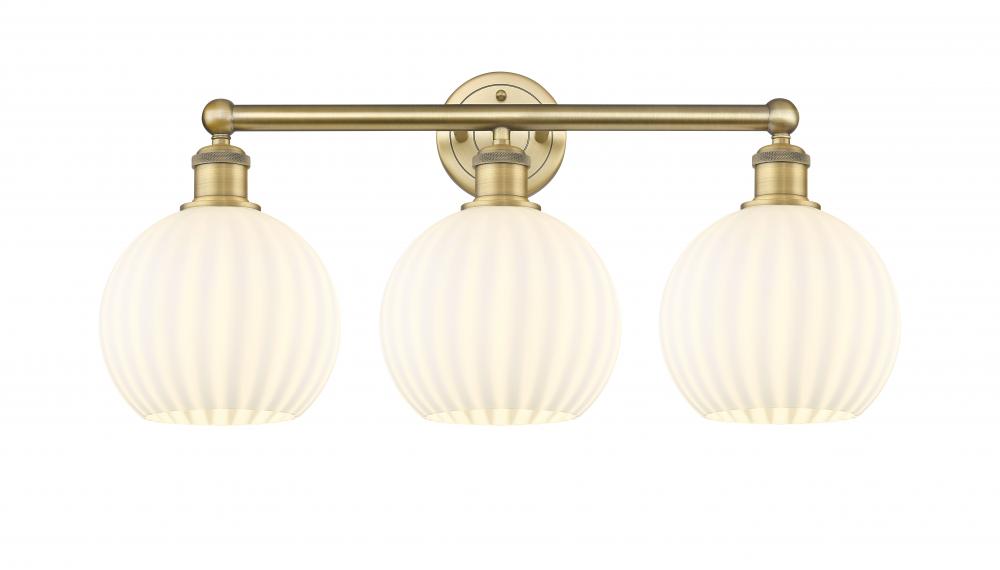 White Venetian - 3 Light - 26 inch - Brushed Brass - Bath Vanity Light