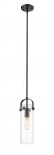 Innovations Lighting 423-1S-BK-G423-12CL - Pilaster II Cylinder - 1 Light - 12 inch Long Glass - Matte Black - Pendant