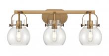 Innovations Lighting 423-3W-BB-G410-6CL - Pilaster II Sphere - 3 Light - 27 inch - Brushed Brass - Bath Vanity Light