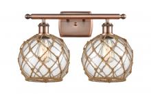 Innovations Lighting 516-2W-AC-G122-8RB - Farmhouse Rope - 2 Light - 18 inch - Antique Copper - Bath Vanity Light