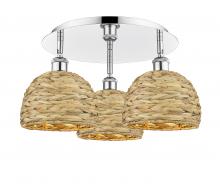 Innovations Lighting 516-3C-PC-RBD-8-NAT - Woven Rattan - 3 Light - 20 inch - Polished Chrome - Semi-Flush Mount