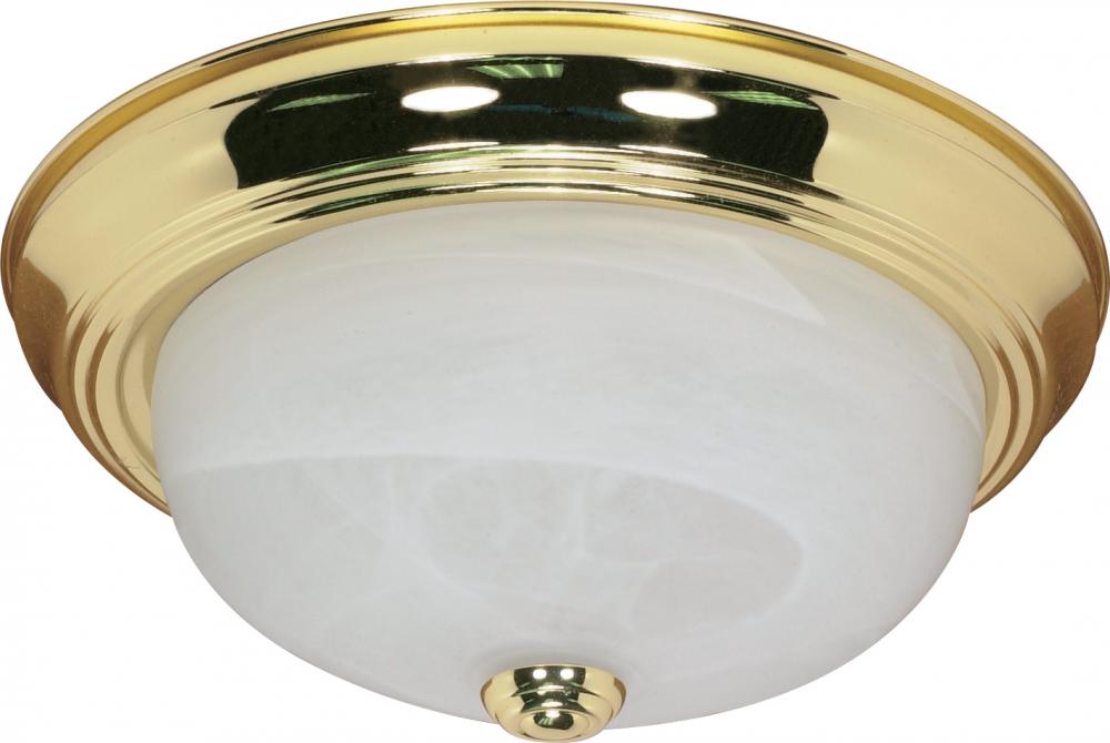 2 Light - 13" Flush with Alabaster Glass - Polished Brass Finish