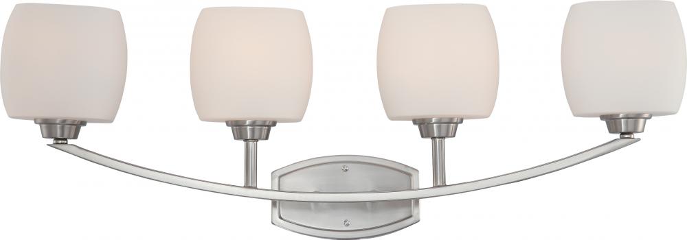 Helium - 4 Light Vanity with Satin White Glass - Brushed Nickel Finish