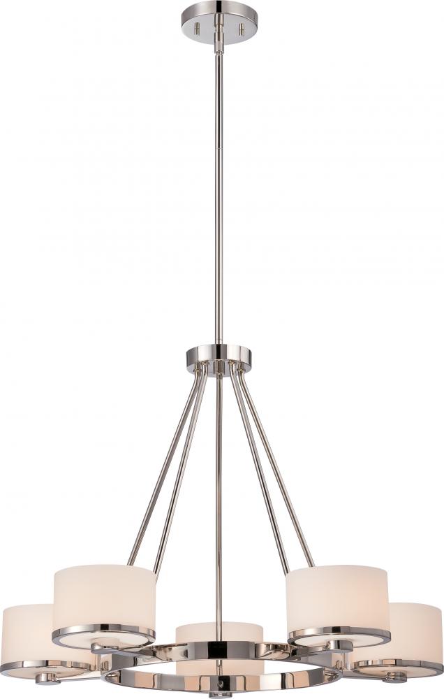 Celine - 5 Light Chandelier with Satin White Glass - Polished Nickel Finish