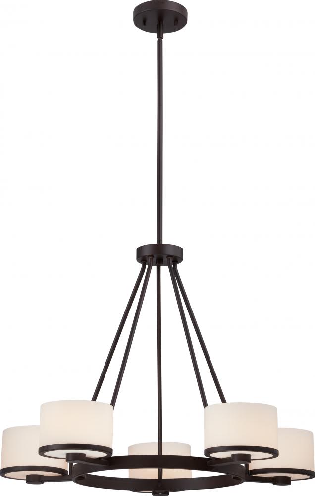 Celine - 5 Light Chandelier with Satin White Glass - Venetian Bronze Finish