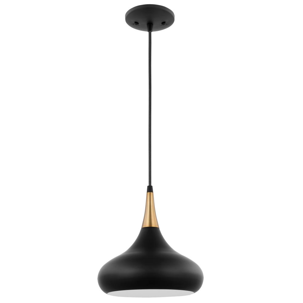 Phoenix; 1 Light; Small Pendant; Matte Black with Burnished Brass