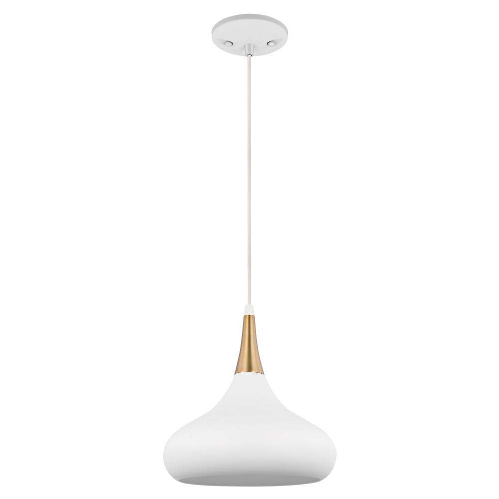 Phoenix; 1 Light; Small Pendant; Matte White with Burnished Brass