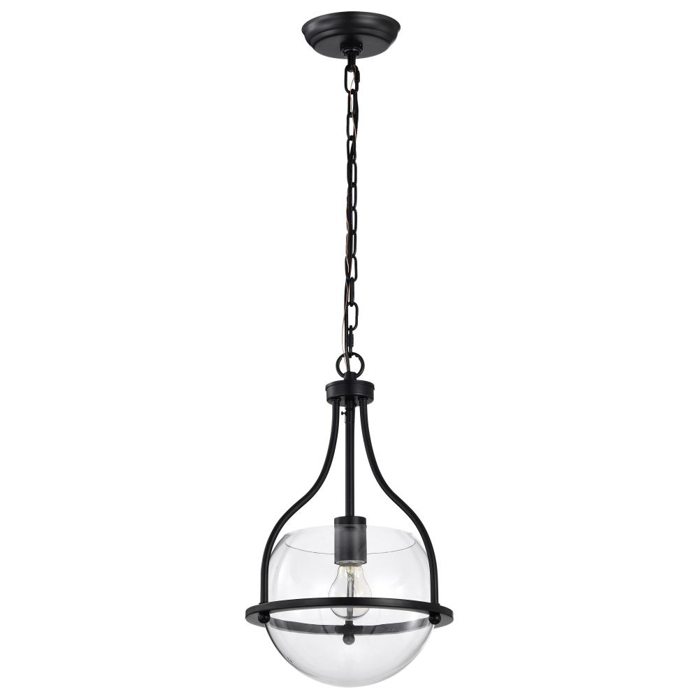 Amado 1 Light Pendant; 10 Inches; Matte Black Finish; Clear Glass