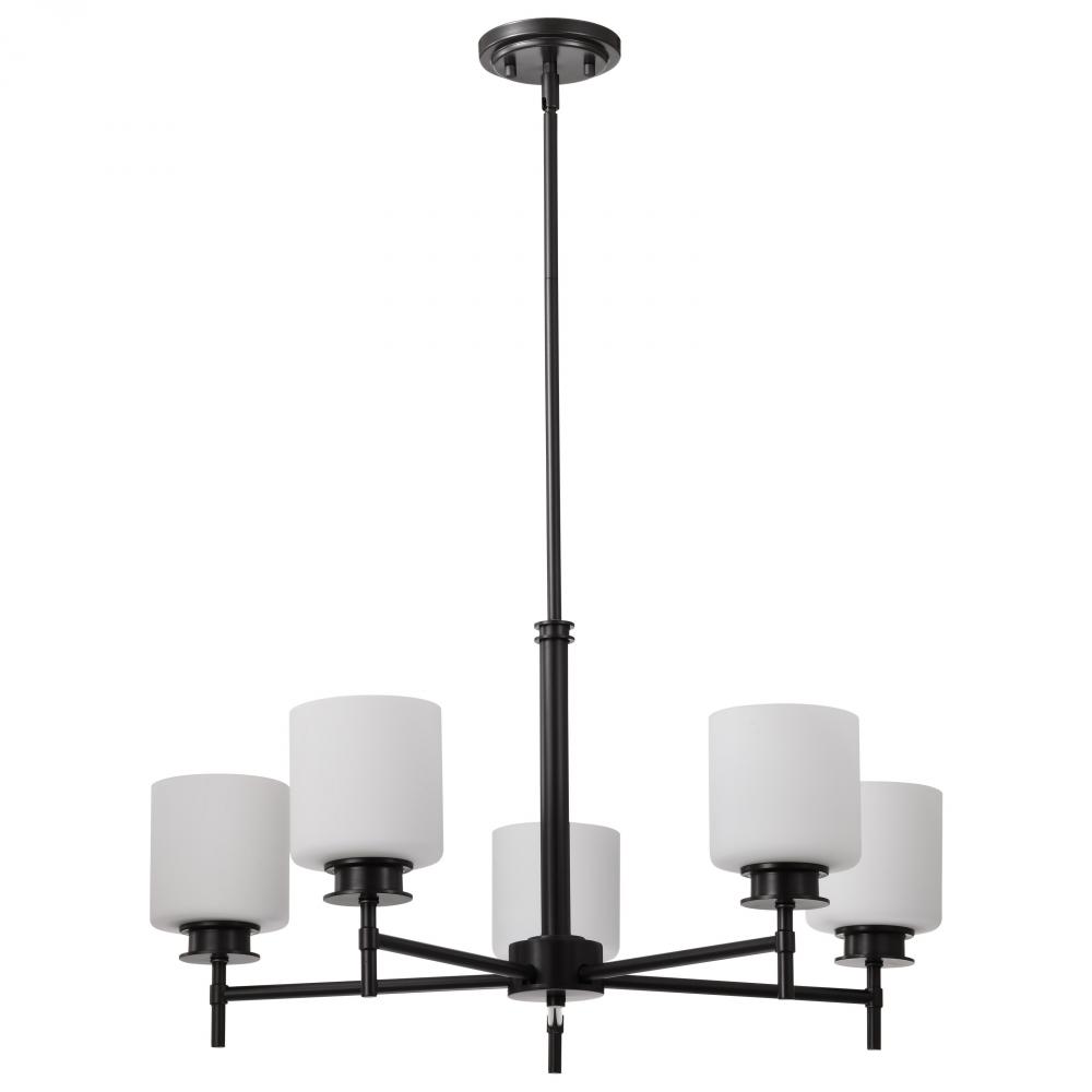 Warren; 28 Inch 5 Light Chandelier; Gun Metal with Satin White Glass