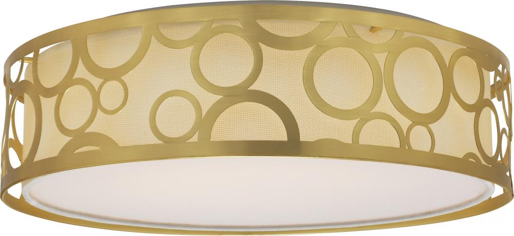 LED Decor - 15" Filigree Flush with White Fabric Shade - Natural Brass Finish