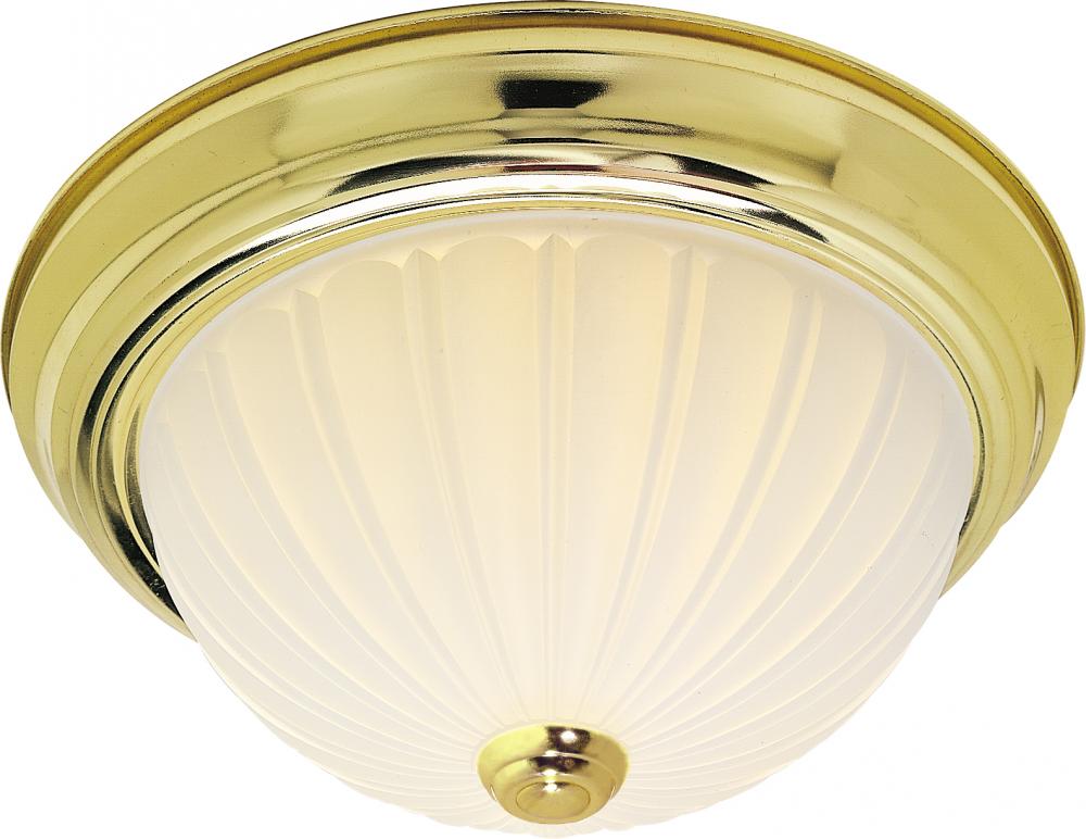 2 Light - 11" Flush with Frosted Melon Glass - Polished Brass Finish