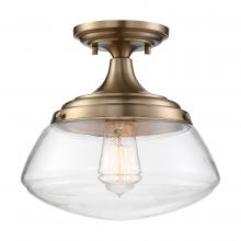 Nuvo 60/6797 - Kew - 1 Light Semi Flush - with Clear Glass - Burnished Brass Finish